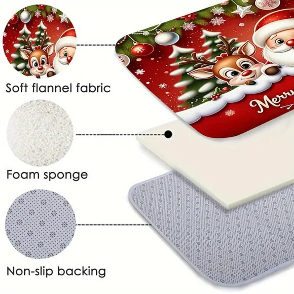 16x24 Cartoon Santa Claus and Elk Pattern Door Mat for Home Holiday Decor - Picture 2 of 2